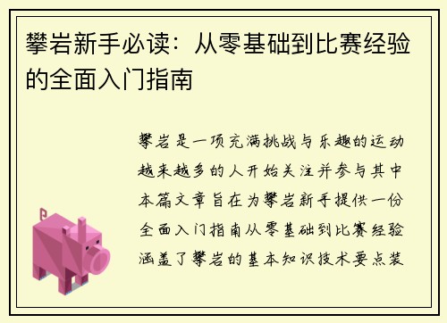 攀岩新手必读：从零基础到比赛经验的全面入门指南